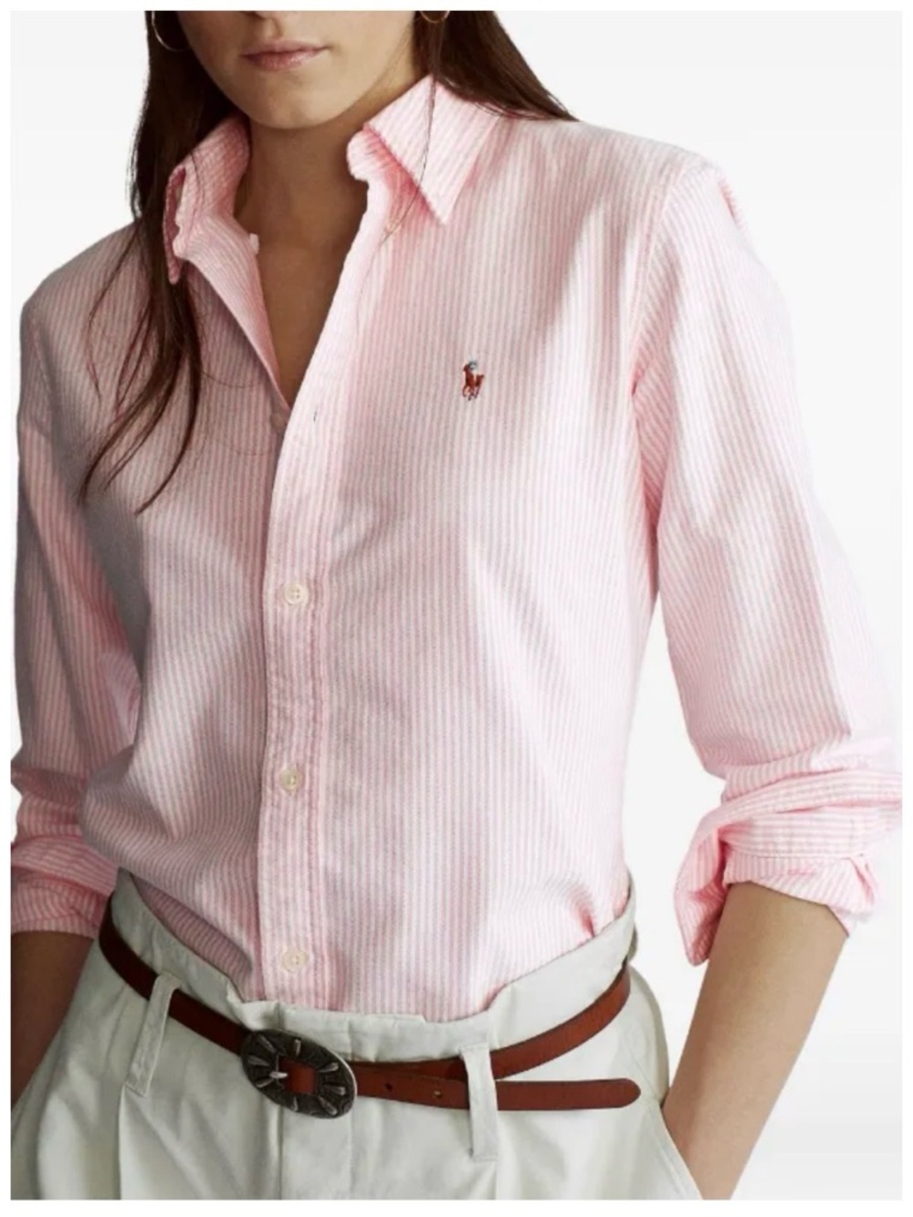 Ralph Lauren Classic Pink Slim Fit Stripe Oxford Shirt